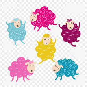 Group Of Colored Sheep Illustration Background