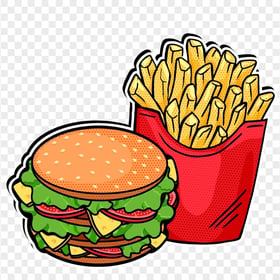 Fast Food Pop Art Fries Hamburger HD PNG