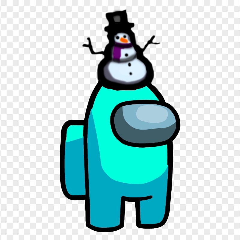 HD Cyan Among Us Crewmate Character With Snowman Hat On Top PNG