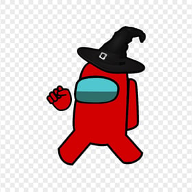 HD Red Among Us Crewmate Character With Witch Hat PNG