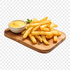 French Fries On Wood Board With Sauce HD Transparent PNG
