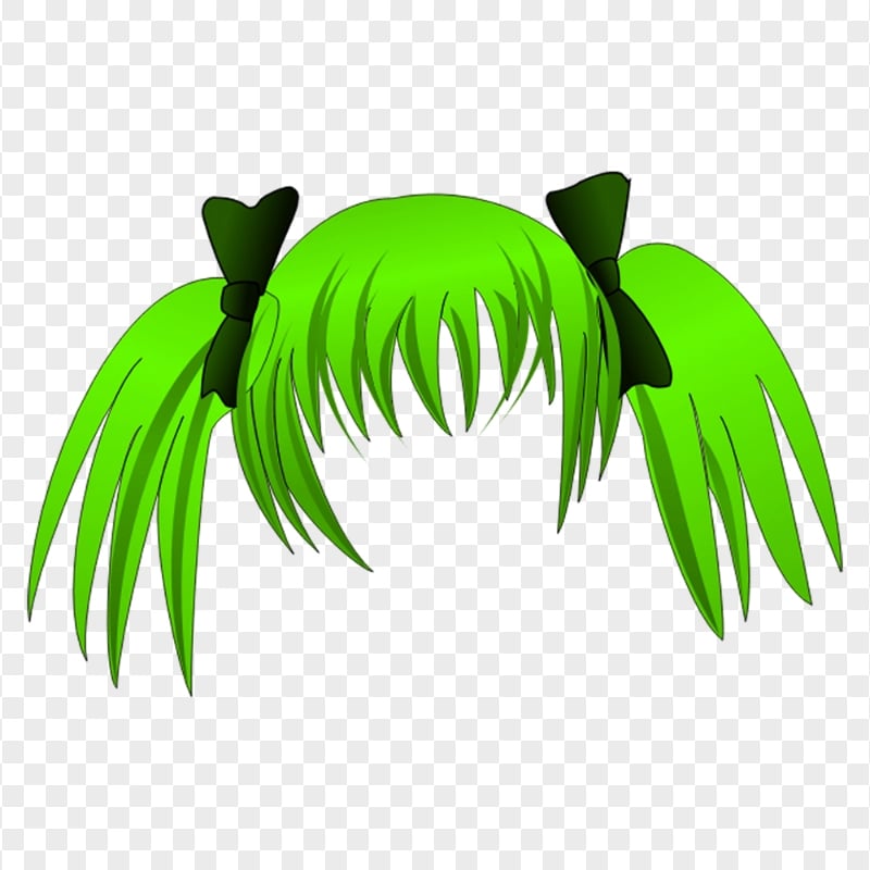 HD Green Long Anime Girl Hair PNG