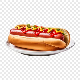 HD PNG Delicious Hotdog and Mustard on White Dish