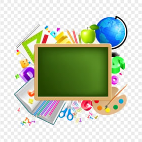 HD Chalkboard With School Supplies Illustration PNG