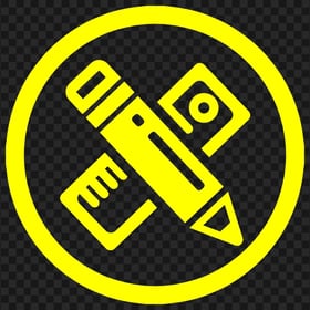 HD Yellow Round Icon Contains Pencil and Ruler PNG