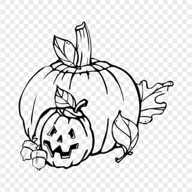 Halloween Line Drawing Pumpkins With Autumn Leaves