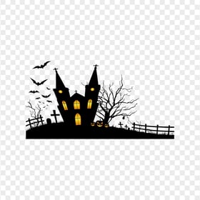 HD Black Halloween House & Pumpkins Silhouettes PNG