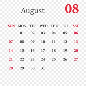 August 2022 Calendar HD PNG