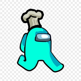 HD Cyan Among Us Character Walking With Chef Hat PNG