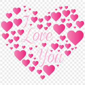 FREE I Love You Pink Words And Hearts PNG