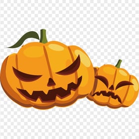 HD Two Halloween Scary Faces Pumpkins Illustration PNG
