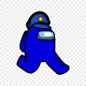 HD Dark Blue Among Us Character Walking With Police Hat PNG