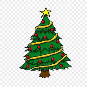 Cartoon Christmas Tree With Yellow Topper Star PNG