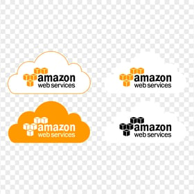 Set Of Amazon AWS Logos With Cloud Icon