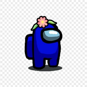 HD Blue Among Us Character With Flower Hat PNG