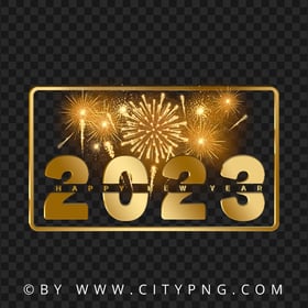 Happy New Year 2023 Golden Card Fireworks PNG