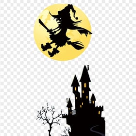 HD Halloween Witch Broom Moon Castle Silhouette PNG