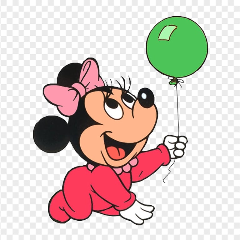 HD Minnie Mouse Baby Holding Green Balloon PNG