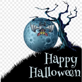 Happy Halloween Cartoon Tree Bat Illustration PNG Image