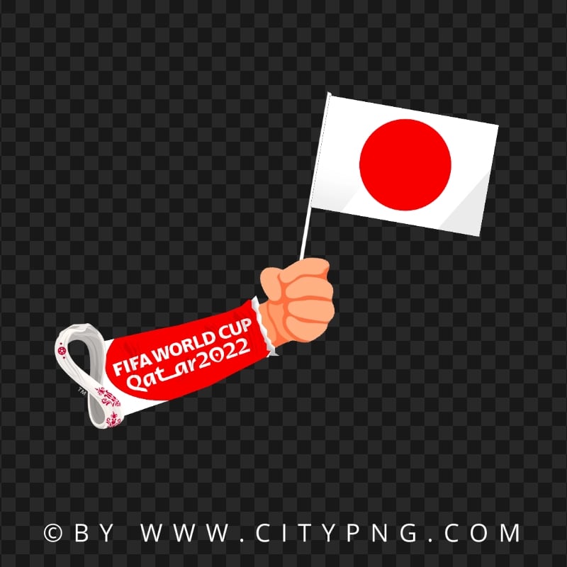 Japan World Cup 2022 Hand Holding Flag Pole Image PNG