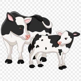 HD Cartoon Black & White Cow And Calf PNG