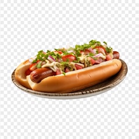 HD PNG Tasty Mexican Hot Dogs with Toppings on Plate