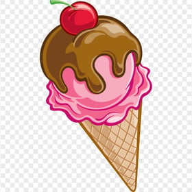 Strawberry Chocolate Ice Cream In Cone Illustration