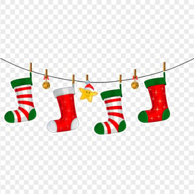 Cartoon Hanging Christmas Socks PNG Image