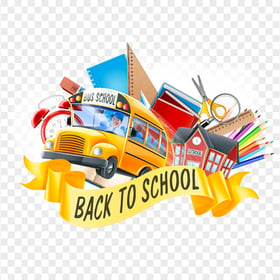 Download Back To School Supplies School Bus Illustration PNG