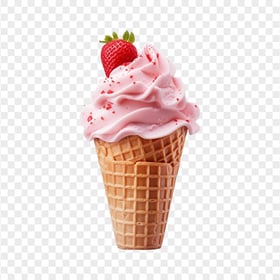 Transparent HD Strawberry Ice Cream on Waffle Cone