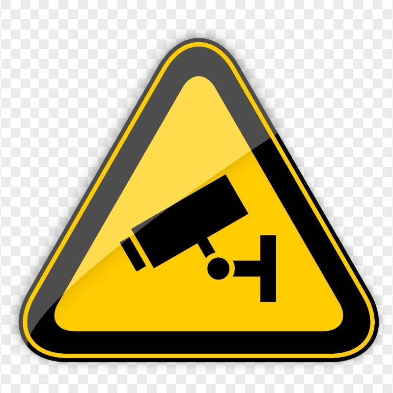 CCTV Security Camera Caution Triangle Yellow