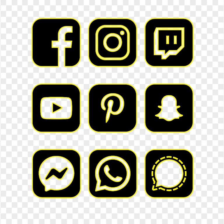 HD Yellow & Black Outline Social Media Square Icons PNG