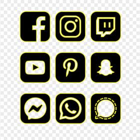 HD Yellow & Black Outline Social Media Square Icons PNG