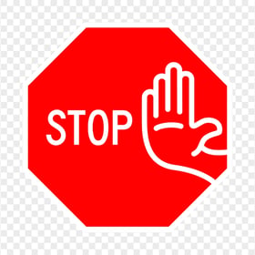 HD White Stop Word & Outline Hand On Red Stop Sign PNG