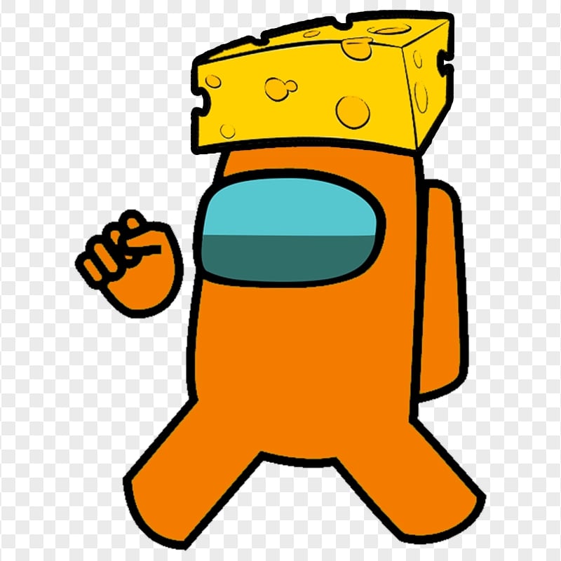 HD Orange Among Us Character With Cheese Hat PNG