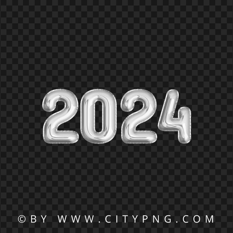Silver Gray 2024 Balloons Style No Background PNG Citypng