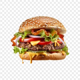 HD Tasty American Hamburger Melted Cheese Transparent PNG