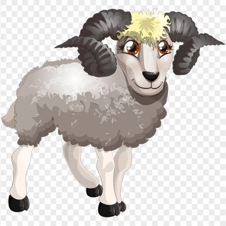 HD Cartoon Illustration Cute Sheep With Horns PNG