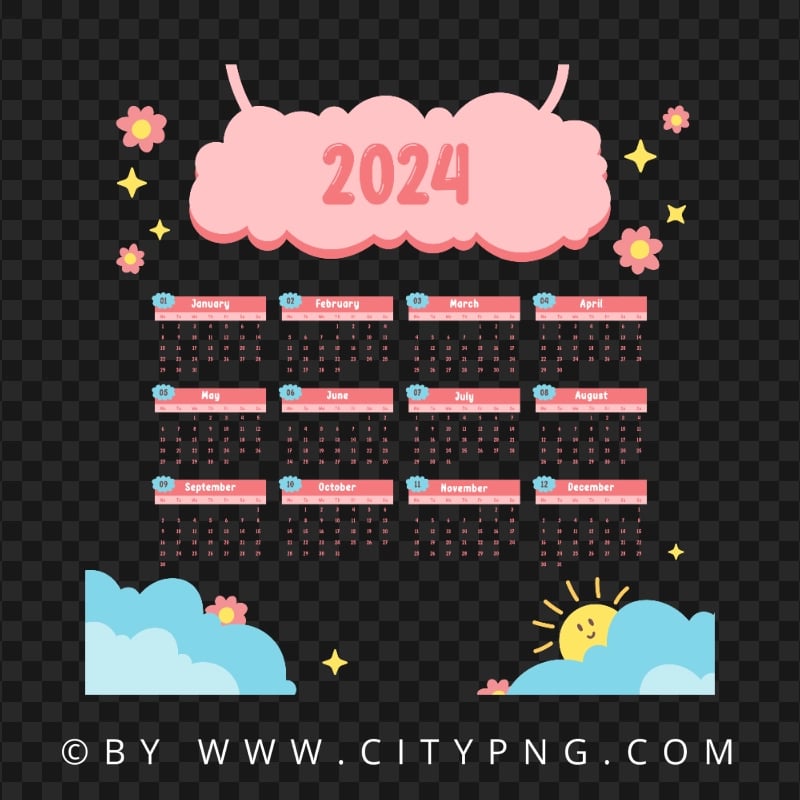 2024 Cartoon Vector Calendar PNG Citypng