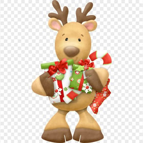 PNG Cartoon Reindeer Character Holding Gifts