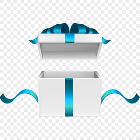HD Realistic Open White Gift Box With Blue Ribbon PNG