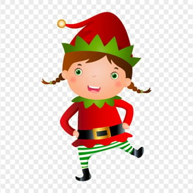 Cartoon Kid Girl Wearing Elf Christmas Clothes PNG
