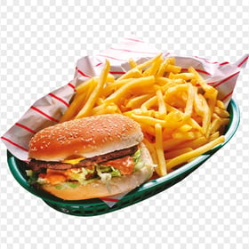 Buffalo Burger With French Fries PNG