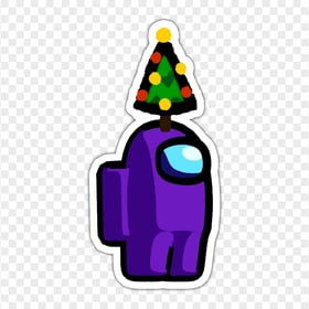 HD Purple Among Us Crewmate Character With Christmas Tree Hat Stickers PNG