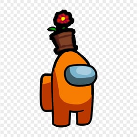 HD Orange Among Us Crewmate Character With Flower Pot On Top PNG