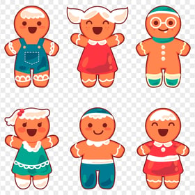 Cute Cartoon Vector Set Of Gingerbread Characters PNG