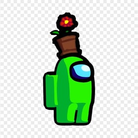 HD Green Lime Among Us Crewmate Character With Flower Pot Hat PNG