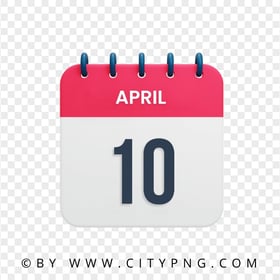 10 April Date Red & White Calendar Icon HD Transparent PNG
