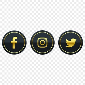 HD Luxury Facebook Instagram Twitter Gold & Black Icons PNG