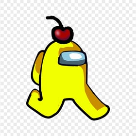HD Yellow Among Us Character Walking With Cherry Hat PNG
